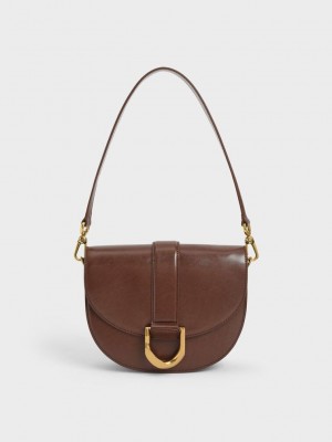 Charles & Keith Gabine Saddle Bag Marrom Oscuro | 7140853-WB