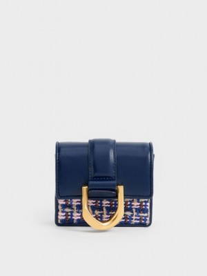 Charles & Keith Gabine Tweed Chain-Link Card Holder Azul Marino | 6037542-SD