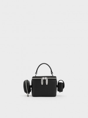 Charles & Keith Gaia Boxy Top Handle Bag Negros | 5123674-LF