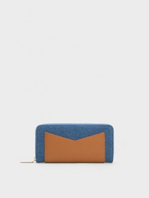 Charles & Keith Gaia Denim Zip-Around Wallet Azules | 9324517-YZ
