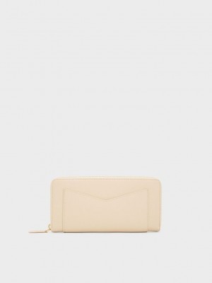Charles & Keith Gaia Zip-Around Wallet Beige | 8796345-YE