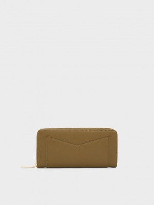 Charles & Keith Gaia Zip-Around Wallet Kaki | 9387510-NR