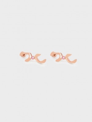 Charles & Keith Gem-Embellished Drop Earrings Rosas Dorados | 1078534-XC