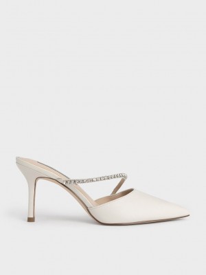 Charles & Keith Gem-Encrusted Stiletto Mules Rosas | 3751924-OP