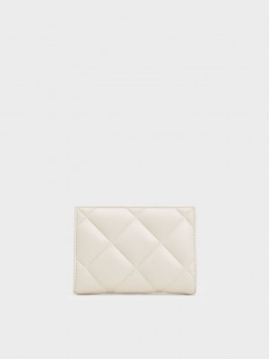 Charles & Keith Gemma Acolchado Card Holder Creme | 0653291-JZ