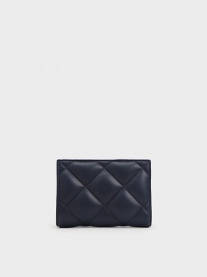 Charles & Keith Gemma Acolchado Card Holder Azul Marino | 8634179-UI