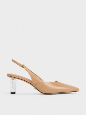 Charles & Keith Geometric Heel Destalonadas Pumps Beige | 0453792-LZ