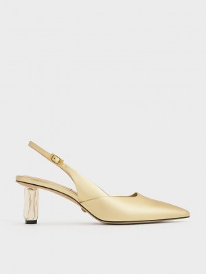 Charles & Keith Geometric Heel Destalonadas Pumps Dorados | 4906328-PH
