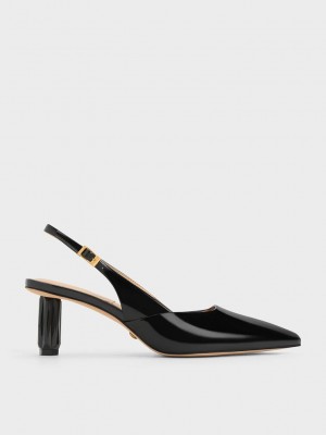 Charles & Keith Geometric Heel Destalonadas Pumps Negros | 2364518-GB