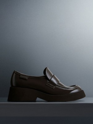 Charles & Keith Giselle Correa Fornido Charol Loafers Marrom | 1704256-LP
