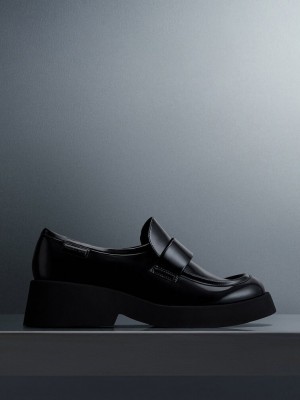 Charles & Keith Giselle Correa Fornido Loafers Negros | 6049371-HV