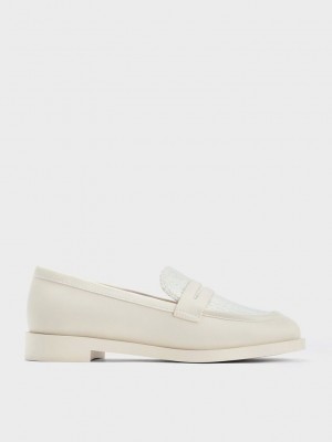 Charles & Keith Gretel Tweed Penny Loafers Rosas | 0862413-JK
