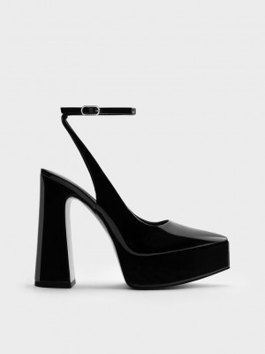 Charles & Keith Guinevere Charol Plataforma Pumps Negros | 9028341-GB
