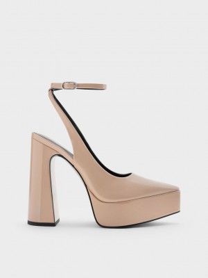 Charles & Keith Guinevere Charol Plataforma Pumps Beige | 3145086-TQ