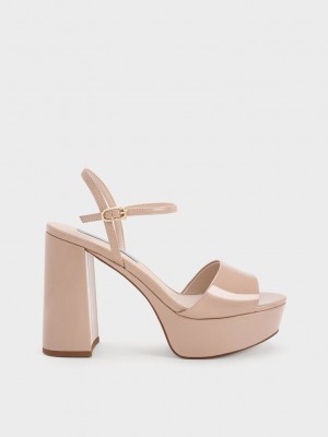 Charles & Keith Halle Peep-Puntera Charol Plataforma Sandals Beige | 7450283-FL