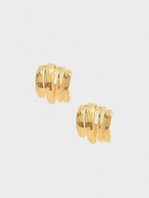 Charles & Keith Hammered Huggie Hoop Earrings Dorados | 2691348-DQ