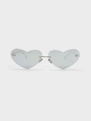 Charles & Keith Heart-Shaped Cat-Eye Sunglasses Plateados | 8540763-AB