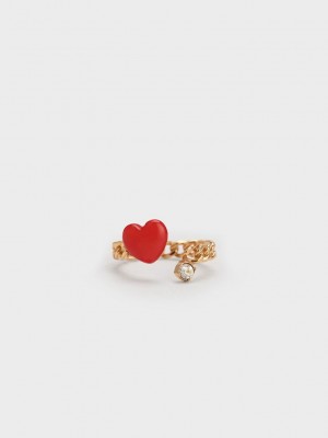 Charles & Keith Heart Embellished Chain-Link Ring Rojos | 2014589-HJ