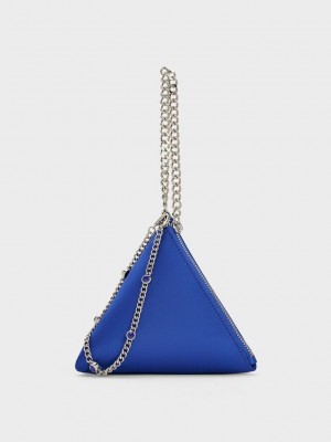 Charles & Keith Hera Satin Pyramid Clutch Azules | 4596238-EI