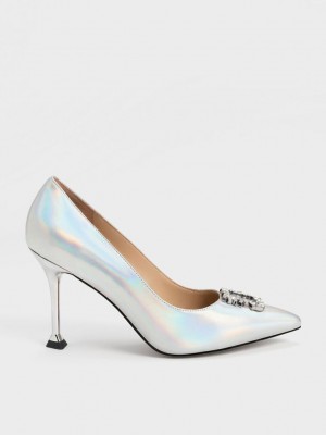 Charles & Keith Holographic Cuero Gem-Embellished Pumps Multicolor | 0495682-UX