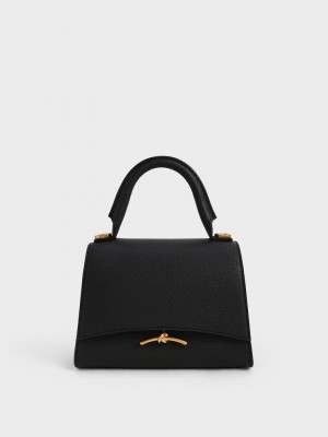 Charles & Keith Huxley Metallic Push-Lock Top Handle Bag Negros | 8512749-IX