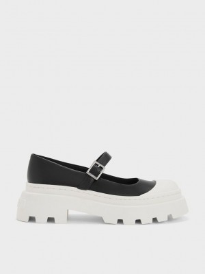 Charles & Keith Indra Two-Tone Plataforma Mary Janes Negros | 4028596-YL