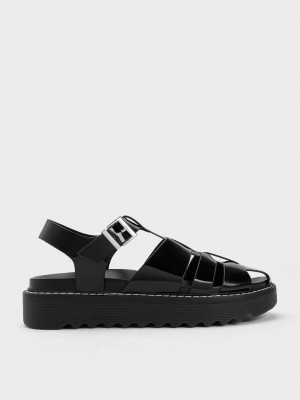 Charles & Keith Interwoven Charol Buckled Sandals Negros | 7915863-UE