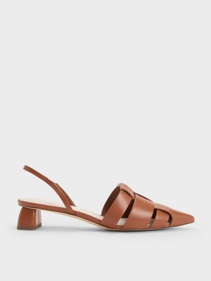 Charles & Keith Interwoven Destalonadas Pumps Marrom | 2578049-UO