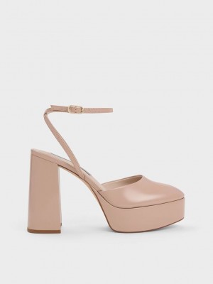 Charles & Keith Jemma Charol Plataforma Ankle-Correa Pumps Beige | 0789651-KX