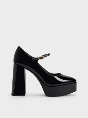 Charles & Keith Jemma Charol Plataforma Mary Jane Pumps Negros | 1854290-AQ