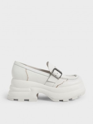 Charles & Keith Jules Plataforma Buckled Loafers Blancos | 1856479-WU