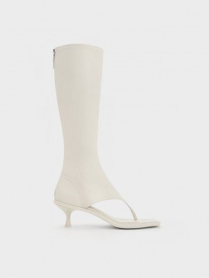 Charles & Keith Kitten Heel Tanga Knee-High Boots Rosas | 1759238-DP