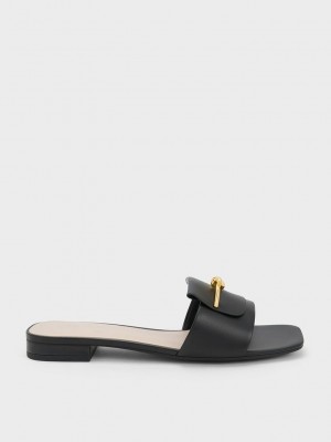 Charles & Keith Knotted Accent Chanclas Sandals Negros | 0825617-OY