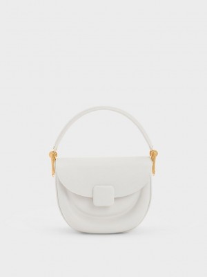 Charles & Keith Koa Half-Moon Saddle Bag Blancos | 5718403-PT