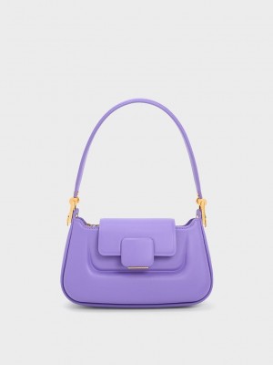Charles & Keith Koa Push-Lock Top Handle Bag Morados | 0418527-YD