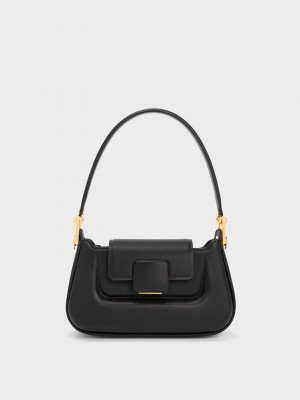 Charles & Keith Koa Push-Lock Top Handle Bag Negros | 8056124-LV