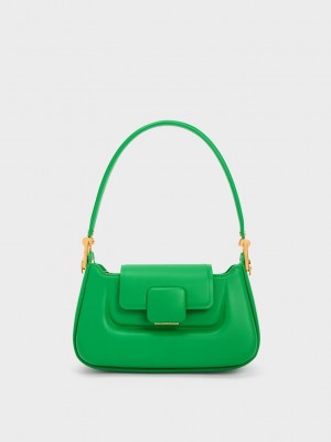Charles & Keith Koa Push-Lock Top Handle Bag Verdes | 9764018-TS
