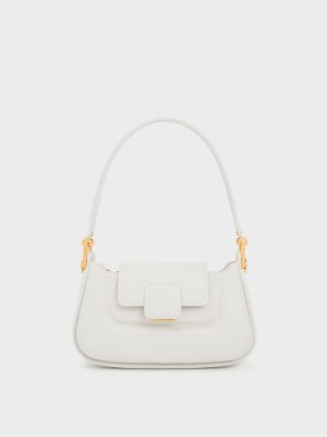 Charles & Keith Koa Push-Lock Top Handle Bag Blancos | 2154368-AD