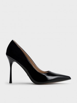 Charles & Keith Kyra Charol Cuero Pumps Negros | 1345960-MZ