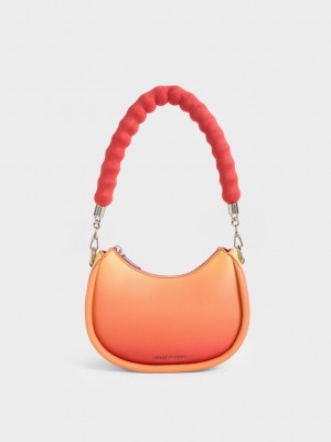 Charles & Keith Lana Curved Shoulder Bag Sunset | 4592817-RZ