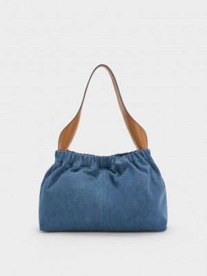 Charles & Keith Large Ally Denim Ruched Slouchy Bag Azules | 6120487-CE