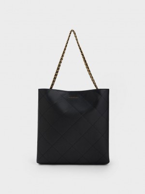 Charles & Keith Leia Braided Handle Tote Bag Negros | 7420895-ZO