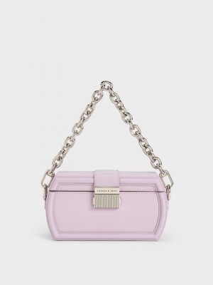 Charles & Keith Leona Belted Geometric Clutch Morados | 7523896-BC