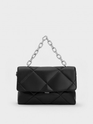 Charles & Keith Lin Puffy Chain Shoulder Bag Negros | 4937068-LY