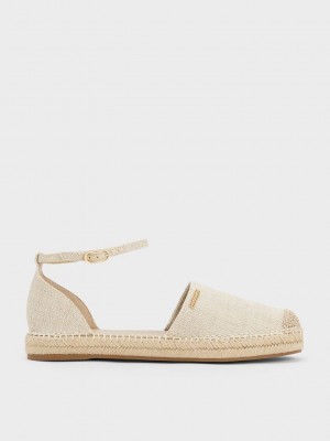 Charles & Keith Linen Ankle-Correa Alpargata Flats Beige | 5420197-MQ