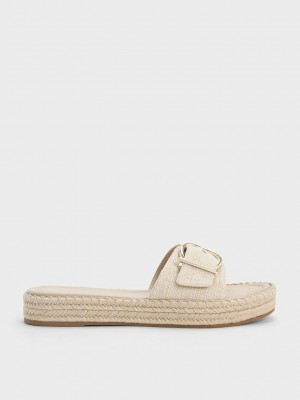 Charles & Keith Linen Buckled Alpargata Planos Sandals Beige | 4309762-KY