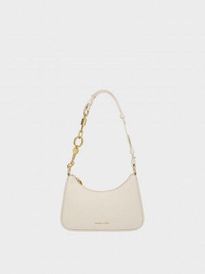 Charles & Keith Lock & Key Chain Handle Trapeze Bag Creme | 0298357-JM
