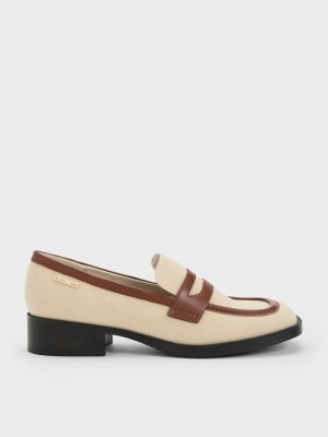 Charles & Keith Lona Cut-Out Penny Loafers Beige | 2861903-NT