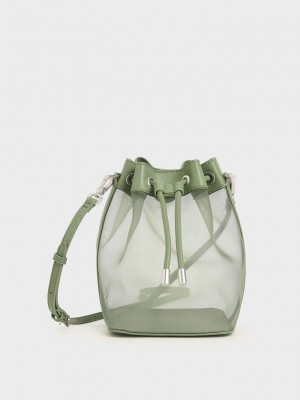 Charles & Keith Lona Drawstring Bucket Bag Verde Oliva Verdes | 9487035-IW