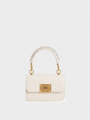 Charles & Keith Lona Metallic Turn-Lock Bag Blancos | 6193280-YZ